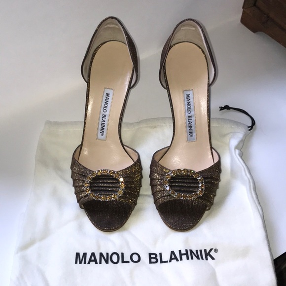 Escarpins Manolo Blahnik SEDARABY En Satin Marron - Modèle Orsay à Bout Ouvert, Talon Haut, Pointure 40.5, Neufs Sans Boîte